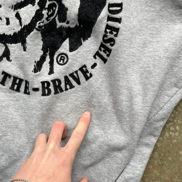 Vintage Diesel Only The Brave Mohawk Graphic Hoodie Mens Large Grey Sweatshirt - Picture 11 of 12